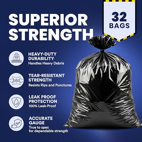 Plasticplace Contractor Trash Bags 42 Gallon 3.0 Mil Rolls Black Heavy Duty Garbage Bag 33.6” x 47.6” (32 Count) - color: Black, size: 32 Count (Pack of 1)