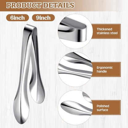 2 Pack Silver Polished Serving Tongs 6 Inch,9 Inch - color: Silver, size: 6 Inch, 9 Inch