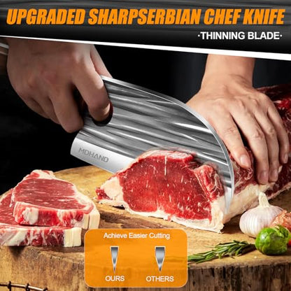 MDHAND Butcher Knife Set, Hand Forged Kitchen Chef Knife Set with Roll Bag - size: 14PCS Stripe Butcher Knife Set