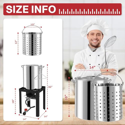 40QT Turkey Fryer Set | Stainless Steel Pot | Outdoor Fryer - size: 40QT+COVER+SKIMMER