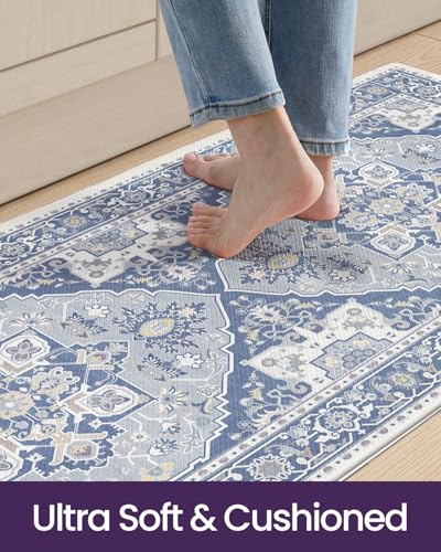 DEXI Kitchen Floor Mats Cushioned Anti Fatigue Runner Rug, Light Blue - color: Light Blue, size: 107"L x 24"W x 0.4"Th