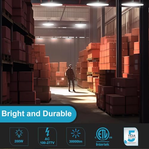 Lightdot 200W LED High Bay Lights, 5Pack Plug and Play High Bay LED Lights