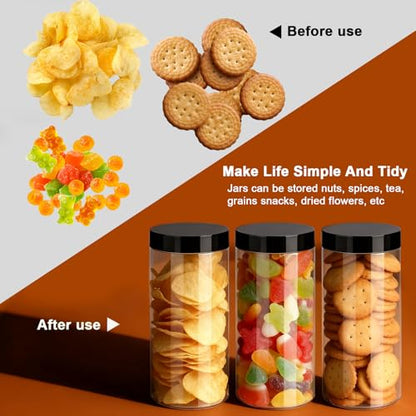 Plastic Jars with Lids,OBKJJ 34 PCS 16 OZ Large Capacity Clear Storage Containers with Leakproof Lids Reusable Empty Storage Container for Dry Food Spice Candy Cookie Household and Kitchen Organizing