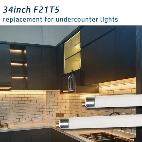 6pack F21T5/830 21Watt 34 inch Fluorescent Light Bulb, T5 3000K Soft White Linear Tube, F21T5/21W/830 Warm White Replacement for Under Counter Fixture