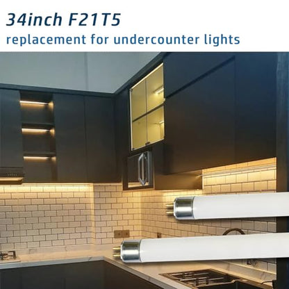 6pack F21T5/830 21Watt 34 inch Fluorescent Light Bulb, T5 3000K Soft White Linear Tube, F21T5/21W/830 Warm White Replacement for Under Counter Fixture
