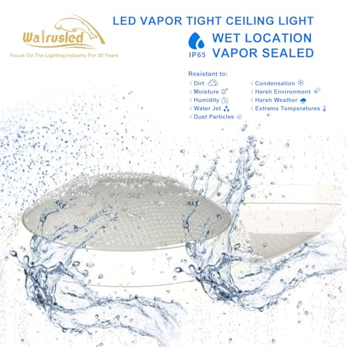 12 Inch Round LED Parking Garage Canopy Vapor Tight Emergency Ceiling Light, Battery Backup IP65 30W 3750LM 100-277V Waterproof Outdoor Lights, 5000K 0-10V Dimmable Flush Mount Light Fixture, ETL