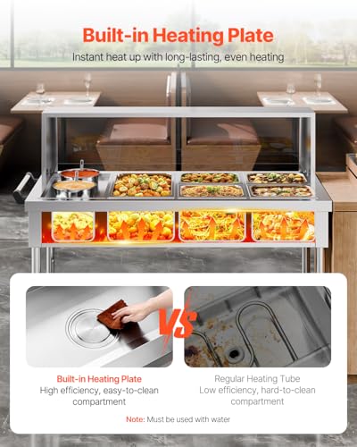VEVOR Commercial Food Warmer, 5 Pans + 2 Pots Electric Steam Table, 1800W Professional Buffet Catering Food Warmer with Shield Undershelf Wheels, Stainless Steel Server for Party Restaurant Hotel - size: 5 Pans + 2 Pots