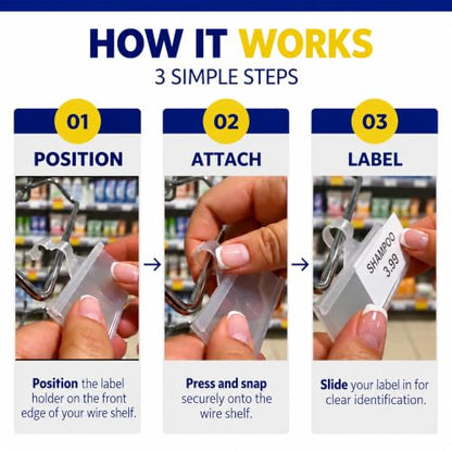 NuBliss Wire Shelf Label Holders, 1-1/4" x 3", Plastic, 25 Pack
