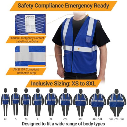 AYKRM 2 Pocket Mesh High Visibility Reflective Safety Vest for men & Women ANSI/ISEA 107 Standards - color: Blue, size: Small