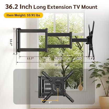 Long Arm TV Wall Mount for 26-65 Inch TVs, Full Motion Swivel Corner Wall Mount Bracket, Long Extension 36.2" Max,Swivel and Tilt, Max VESA 400x400mm, Holds 77 lbs - size: Fit 26-65 inch