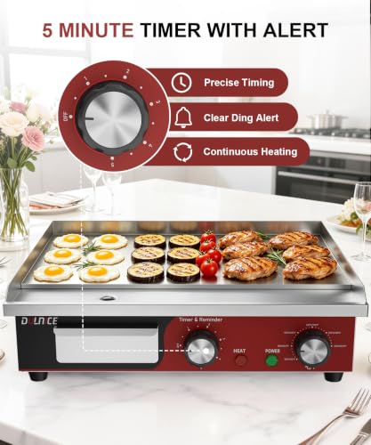 18" Commercial Electric Griddle with 5 Minute Reminder Timer, 1500W - size: 18"