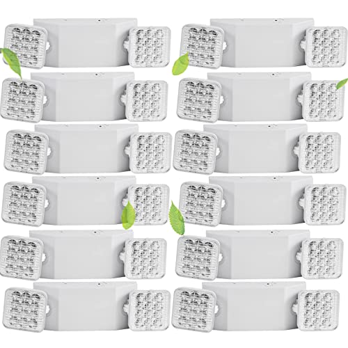 12 Pack LED Emergency Light Fixture, Commercial Emergency Lights with Battery Backup, Square Two Head Adjustable LED Emergency Lighting for Power Failure Business, Emergency Exit Light AC 110V-277V - color: 12 Pack