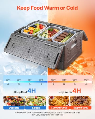 VEVOR Collapsible Insulated Food Warmer, 40 Qt Non-Electrical Thermal Carrier, Lightweight and High-Rigidity EPP Hot Box, for Delivery, Transport, Catering BBQ Event, Keeps Warm/Cold 4 Hours (Gray) - size: 40QT
