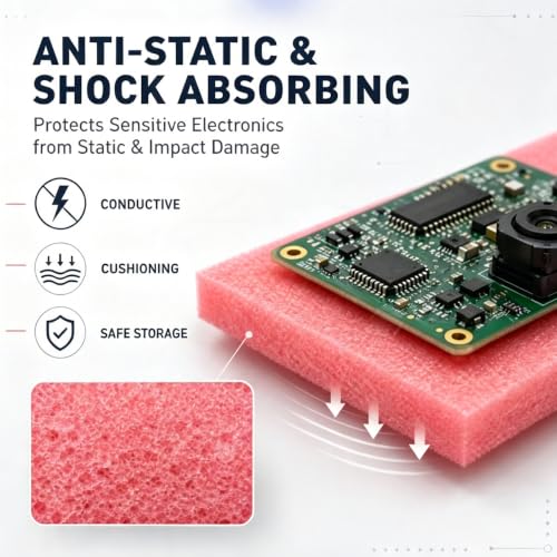 4 Pcs 14.8" x 9.5" x 0.8"Pink Polyethylene Foam Sheets,Cuttable Foam Inserts,Antistatic Foam Blocks Pad for Toolbox Camera Storage and Crafts Protection Shipping