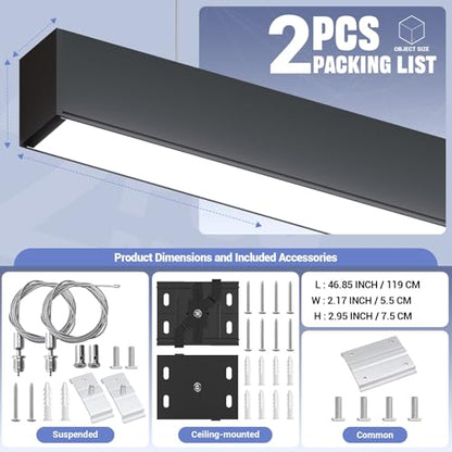 4FT LED Linear Light,50/45/40/35/30W Up and Down Light,3/4/5000K - color: Black, size: 4FT2P
