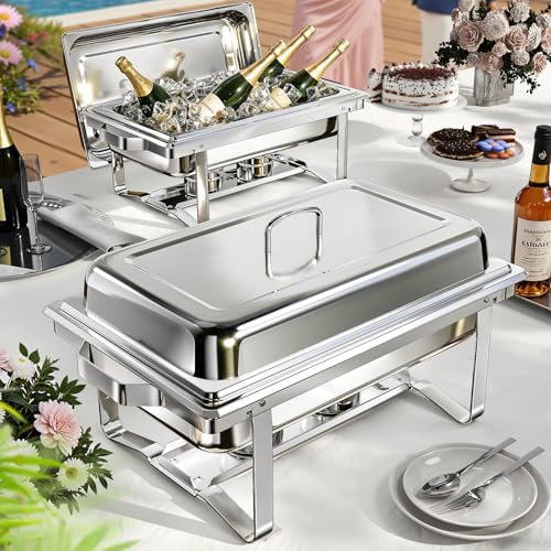 Chafing Dishes for Buffet 4 Pack, 9QT Chafing Dish High Grade Stainless Steel Chafer Complete Set,Steel Handle, Catering Events Complete Buffet Warmer Set (Silver, 2) - color: Silver, size: 2