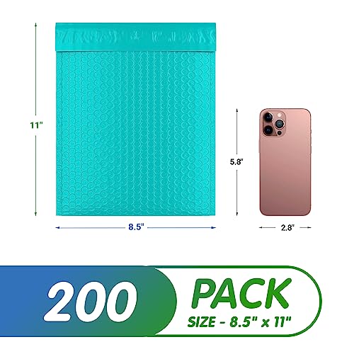 Poly Bubble Mailers, 8.5 x 11 Inch Teal Padded Mailers, Self Seal Shipping Envelopes, Lightweight Poly Mailer Bags, Waterproof Mailing Bags, Pack of 200 - color: Teal, size: 8.5" x 11" / 200 Pack