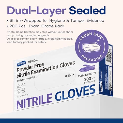 Nitrile+ Supmedic Medical Soft Max Disposable Gloves Powder-Free Violet 200 - color: Large (Blue Violet)