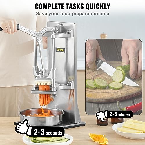 VEVOR Commercial French Fry Cutter with 4 Replacement Blades, 1/4 and 3/8 Blade Easy Dicer Chopper, 6-wedge Slicer and 6-wedge Apple Corer, Lemon Potato Cutter for French Fries with Extended Handle - size: 1/4" + 3/8" + 6-Wedge Slicer + 6-Wedge Apple Core