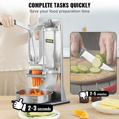 VEVOR Commercial French Fry Cutter with 4 Replacement Blades, 1/4 and 3/8 Blade Easy Dicer Chopper, 6-wedge Slicer and 6-wedge Apple Corer, Lemon Potato Cutter for French Fries with Extended Handle - size: 1/4" + 3/8" + 6-Wedge Slicer + 6-Wedge Apple Core
