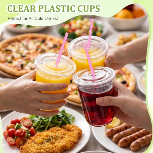 Ziliny 50 Pack 8 oz Plastic Cups with Lids Straws Iced Coffee, Pink - color: Pink, size: 8 oz