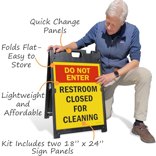 SmartSign 24" x 18" Do Not Enter Restroom Closed For Cleaning Sidewalk Sign Kit, Two-Sided A-Frame, Plastic, USA Made, Yellow, Black and Red (1 A-Frame + 2 Sign Panels) - color: 18" x 24"