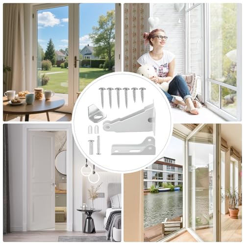 Screen Door Closer Bracket Kits, Storm Door Closer Replacement Parts, Compatible with Wright Products Screen Doors Stopper Parts with Brackets, Pins and Mounting Screws (White)