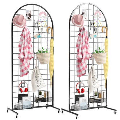 Aseem Metal Grid Wall Panels Display Stand Black Movable 2x5.2FT, 2PCS - color: 2 Black, size: 5.2 FT