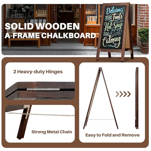 4 THOUGHT A-Frame Double-Sided Magnetic Chalkboard 40"x20", Rustic Brown - color: Rustic Brown