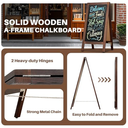 4 THOUGHT A-Frame Double-Sided Magnetic Chalkboard 40"x20", Rustic Brown - color: Rustic Brown