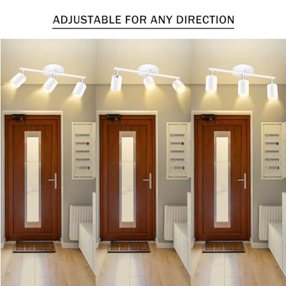 BoostArea LED 3 Light Track Lighting Kit, White 3 Way Ceiling Spot Lighting, Flexibly Rotatable Light Head for Kitchen, Living Room, Bedroom, GU10 Bulb Not Included - color: 3 Light-white
