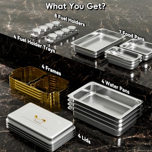 Sifer 11Qt Chafing Dishes for Buffet, Multi-Size Pans 4 Pack, Gold - color: Gold
