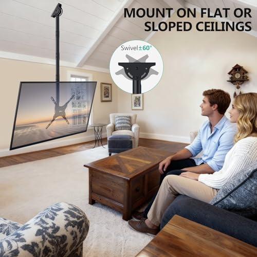 WALI Long Arm Ceiling TV Mount for 26-65 inch LCD LED 4K TVs, up to 110 lbs - color: Black (400x400mm), size: 5 feet