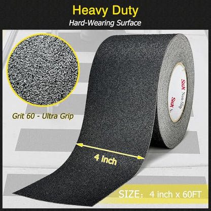 S&X Anti Slip Tape 4in x 60ft Grip Tape for Stairs, Ramps & Decks, Black - color: Black, size: 4" X 60'