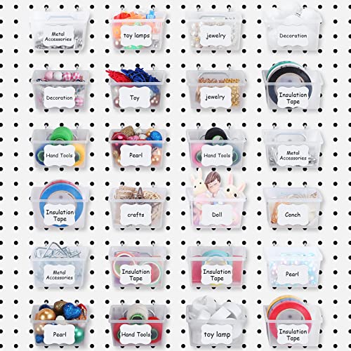 Unittype 24 Set Clear Pegboard Bins Baskets with Hooks Sticker Label Pen