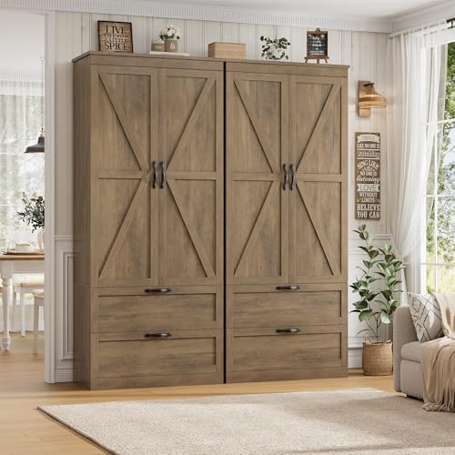 HOSTACK 70" Kitchen Pantry Storage Cabinet, Farmhouse Pantry Cabinet, Brown - color: Rustic Brown