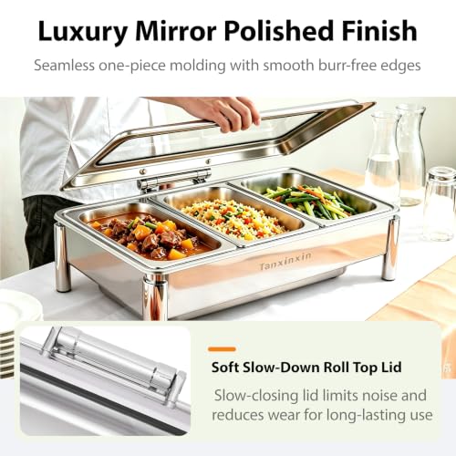 9QT, Electric Chafing Dish Set,Electric Chafing Dishes Warming Trays Buffet Warmer,Food Servers Warmers Sets Party Commercial Buffet Set for Parties,Full Size & Half-Size &Three-Section,400w