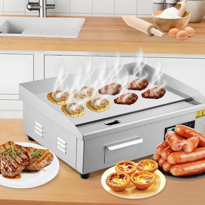 21" Commercial Electric Griddle, 1600W Commercial Electric Countertop Griddle Flat Top Grill Hot Plate BBQ, Electric Flat Top Grill With Shovel Brush, Restaurant Teppanyaki Grill Cooking Equipment