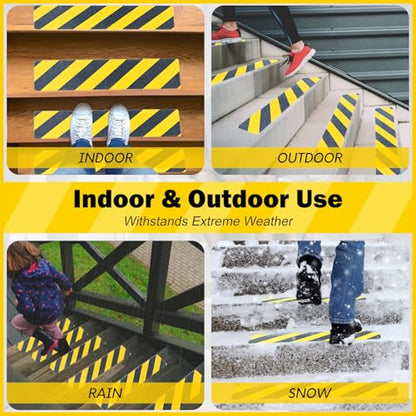 S&X Outdoor Stair Treads Non-Slip 6x24in, 5-Pack, Black/Yellow Caution - color: Black/Yellow, size: 6" x 24"