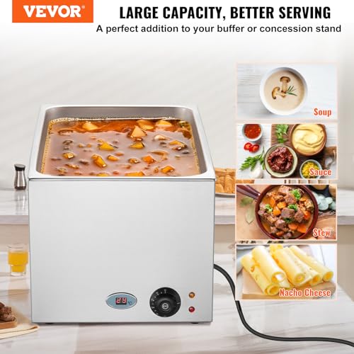 VEVOR Commercial Food Warmer 24QT Bain Marie 1200W Electric Buffet Steam Table - Countertop Stainless Steel for Wet or Dry Use - Parties, Catering and Restaurant - size: 12x20 Full Pan with display