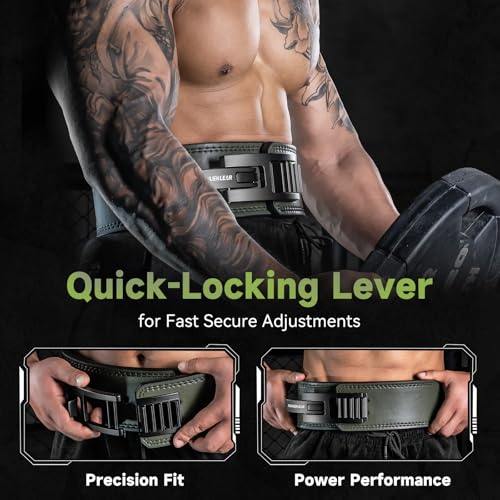 MANUEKLEAR 4-Inche Lever Belt Weightlifting with Heavy Duty Buckle - color: Olive Green, size: M (29-35inches)