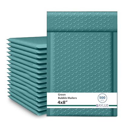 Small Green Bubble Mailers 4x8, Poly Padded Envelopes #000, 500 Pack - color: Green, size: 4"x8" / 500 Pack