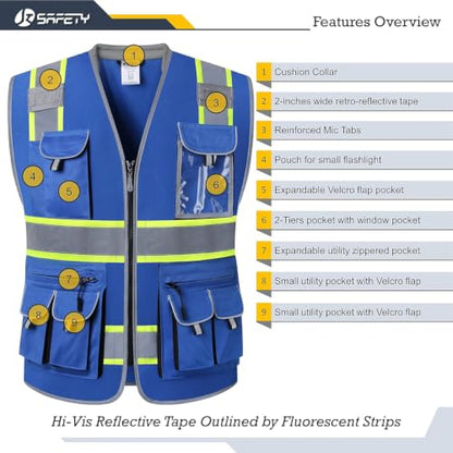 JKSafety Reflective Safety Vest for Men Cushioned Collar JK89 Blue S - color: Bluet1s1, size: Small
