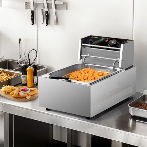 ROVSUN 11.4QT Electric Deep Fryer with Basket & Lid, 1700W Commercial Deep Fryer w/Adjustable Temperature Stainless Steel French Fryer for Home and Commercial Kitchens - size: 11.4QT