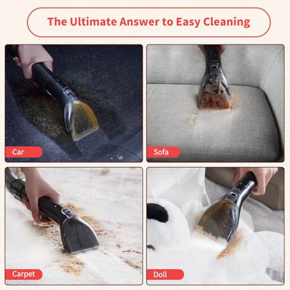 Upholstery Carpet Cleaner, MUJERBAY UltraHeat 12Kpa Portable Spot & Stain, Move with Universal Wheels & Handle, 1.18-inch Deep Cleaning Machine for Couch, Stairs, Car & Pet Messes.
