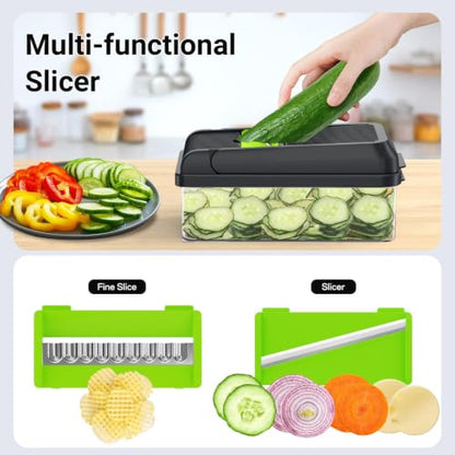15-in-1 Vegetable Chopper with 10 Blades, Food Veggie Cutter, Green - color: Green, size: 10 Blades