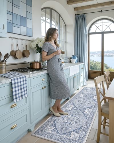 DEXI Kitchen Floor Mats Cushioned Anti Fatigue Runner Rug 24x59 Light Blue - color: Light Blue, size: 59"L x 24"W x 0.4"Th