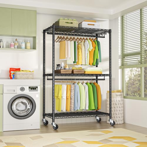 FUTASSI Rolling Clothes Rack, Clothing Racks for Hanging Clothes, Black - color: Black, size: P3 Plus