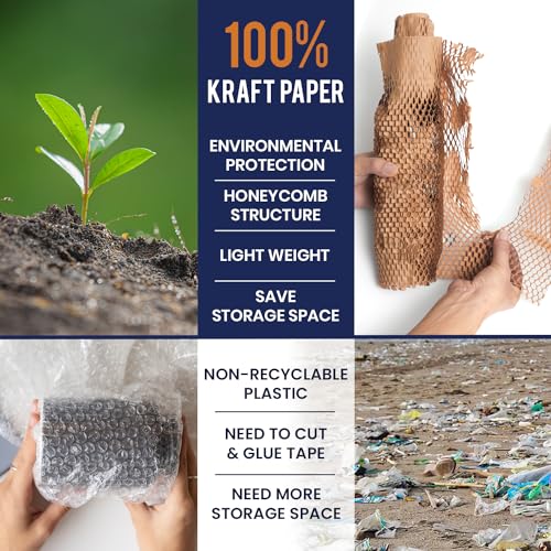 Honeycomb Packing Paper For Moving 12" x 200ft With Rope & Fragile Stickers - size: 15" x 200ft