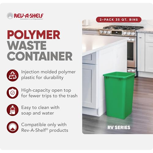 Rev-A-Shelf Double Pullout Garbage Trash Cans for Kitchen Cabinets, 35 Qt - color: Green, style: 2 Pack